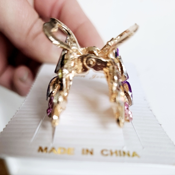 NWT Small Purple Gems & Rose Gold Enamel Flower Hair Clip! - Picture 15 of 16